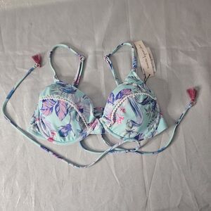 NANETTE LAPORE Dahlia Underwire Bikini Top Sz 12 Floral Aqua Purple Pink